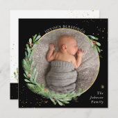 Aquarel Kerstgroen Gelukkige Zegeningen Feestdagenkaart (Voorkant / Achterkant)