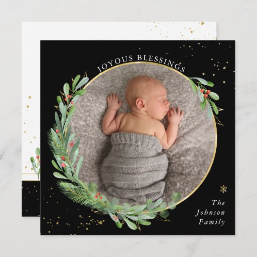 Aquarel Kerstgroen Gelukkige Zegeningen Feestdagenkaart (Voorkant / Achterkant)