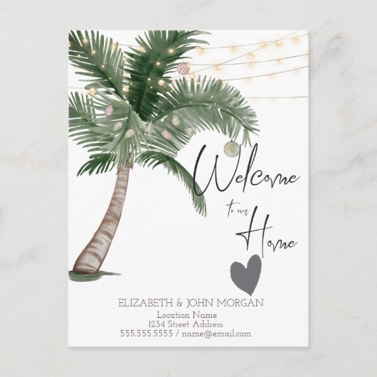 Aquarel Kerstpalm, Hart Aankondiging (Voorkant)