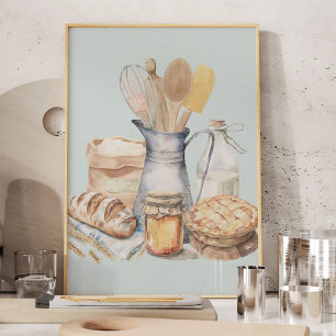 Aquarel Keuken Gereedschap Bakbenodigdheden Brood Poster