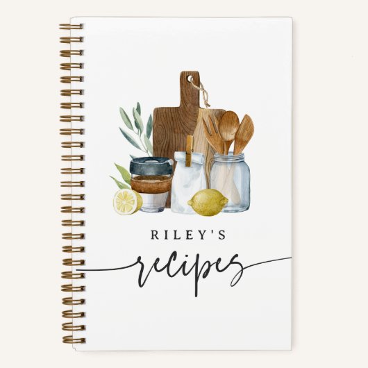 Aquarel Keukenbenodigdheden Persoonlijk Recept Notitieboek (Voorkant)