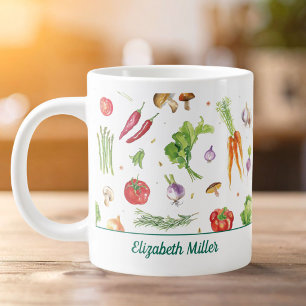 Aquarel Kleurrijke Groenten Gepersonaliseerde Naam Extra Grote Beker