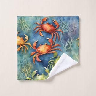 Aquarel Kleurrijke Krabben & Zee Koraal Kust- Washandje