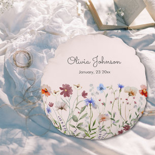 Aquarel Kleurrijke Wilde Bloem Baby Geboorte Herin Rond Kussen