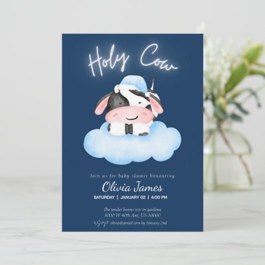 Aquarel koe jongen baby shower kaart (Staand voorkant)