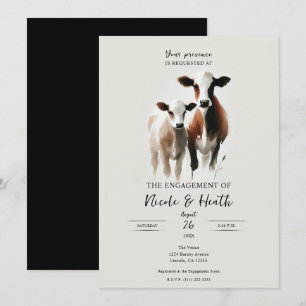 Aquarel Koeien Minimalistische Rustieke Verloving Kaart