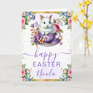Aquarel Konijn Lente Bloemen Gelukkig Pasen Kaart