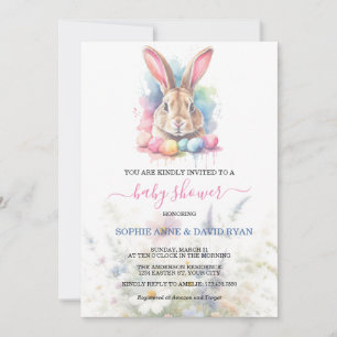 Aquarel Konijneneieren Wildbloemen Baby shower Kaart