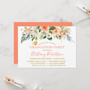 Aquarel Koraal Witte Bloem Gouden Grad Feest Kaart
