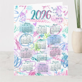 Aquarel krabbels kalender kaart