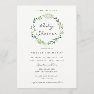 Aquarel Krans Baby Shower Uitnodiging