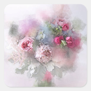 Aquarel Kunst Roze Rode Rozen Lege Sjabloon Vierkante Sticker
