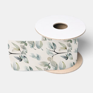 Aquarel kunstig bladpatroon groene bladeren op wit lint