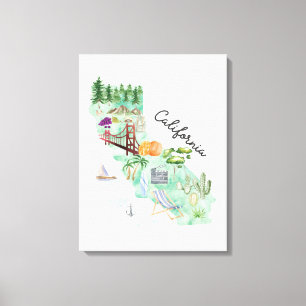 Aquarel Kunstkaart van Californië Canvas Afdruk