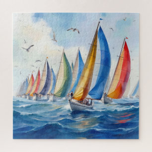 Aquarel Kunstwerk Zeilboot Regatta Legpuzzel