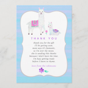 Aquarel Lama thema Baby Shower Dank je wel Bedankkaart