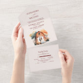 Aquarel Landelijke Schuur Huwelijk All In One Uitnodiging (Afscheurbaar)