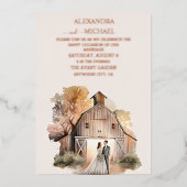 Aquarel Landelijke Schuur Huwelijk Folie Uitnodiging (Voorkant)