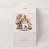 Aquarel Landelijke Schuur Trouwdag All In One Uitnodiging (Buitenkant)