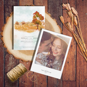 Aquarel Landschap Bruiloft Herfst Goud ID786 Save The Date