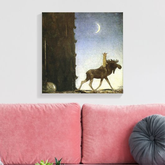“Aquarel “Leap the Elk” van John Bauer” Canvas Afdruk (Insitu (Woonkamer))