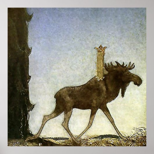 “Aquarel “Leap the Elk” van John Bauer” Poster (Voorkant)