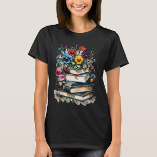 Aquarel lente viooltjes en oude boeken t-shirt