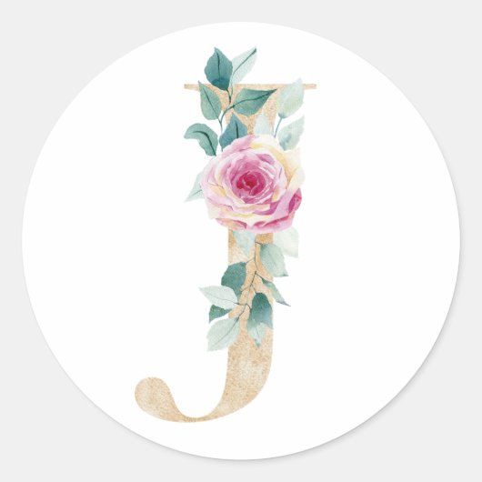 Aquarel letter J met rozen Ronde Sticker (Voorkant)