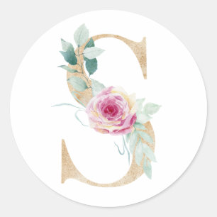 Aquarel letter S met rozen Ronde Sticker