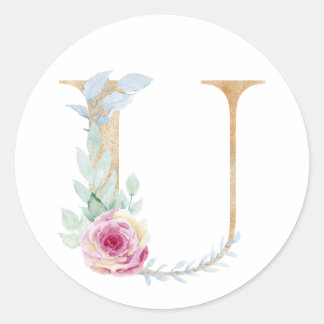 Aquarel letter U met rozen Ronde Sticker