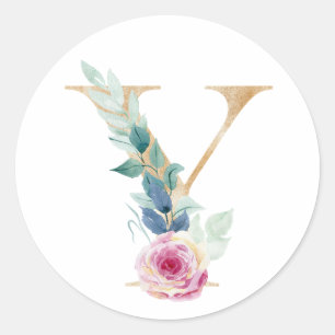 Aquarel letter Y met rozen Ronde Sticker