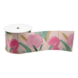 Aquarel Levendig Geschilderde Roze Lente Bloemen Lint