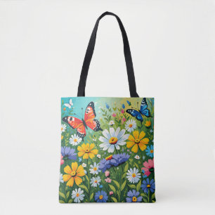 Aquarel Levendige Lente Bloemen Patroon Draagtas