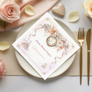 Aquarel lichtroze Assepoester thema quinceanera Servet
