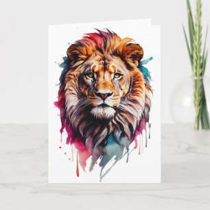 Aquarel Mannelijke Leeuw Spat Kunst Portret Blanco Kaart