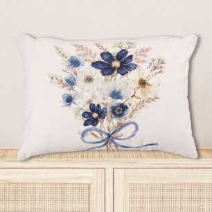 Aquarel Marineblauwe Bloemboeket Bloemstuk Accent Kussen