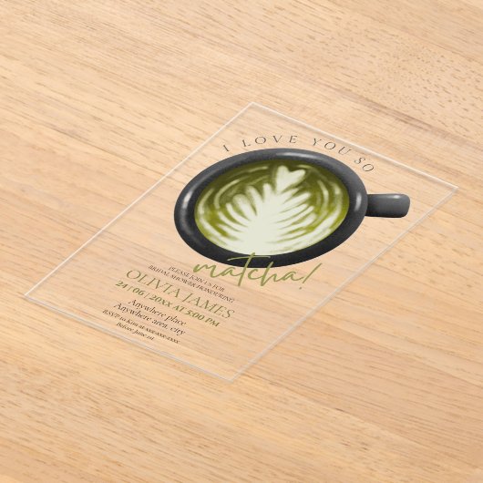 Aquarel Matcha thema acryl vrijgezellenfeest Acryl Uitnodigingen (Laagn)