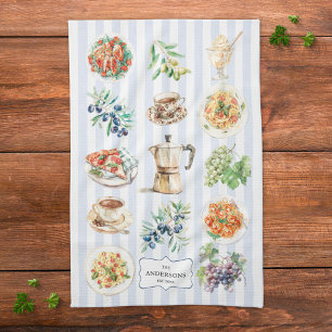 Aquarel Mediterraan eten Aangepaste familienaam Theedoek