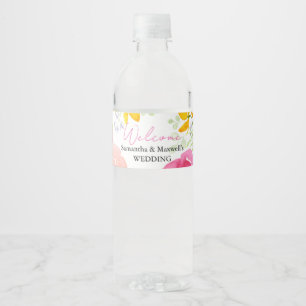 Aquarel Meerkleurige Bloemen Custom Waterfles Etiket