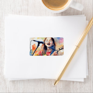 Aquarel Meisje dat Zingt en Gitaar Speelt, Kleur Etiket