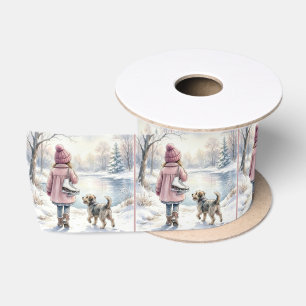 Aquarel Meisje Met Schaatsen en Hond Lint