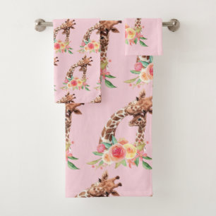 Aquarel Moeder en Baby Giraffe Patroon Bad Handdoek