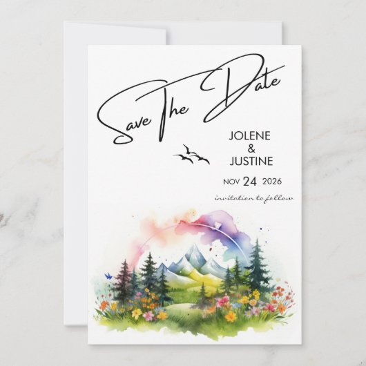 Aquarel Mountain Wildflower Save The Date (Voorkant)
