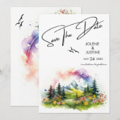 Aquarel Mountain Wildflower Save The Date (Voorkant / Achterkant)
