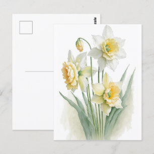 Aquarel Narcissen Wit en Geel Vintage  Briefkaart