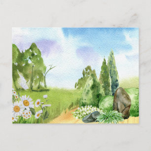 Aquarel Natuur Landschap en Madeliefjes Bloemen Briefkaart