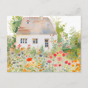 Aquarel Natuurhuis Tuin Handgetekend  Briefkaart