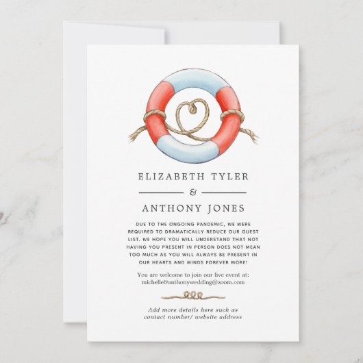 Aquarel Nautische Trouwdatum Beperkte Gastlijst Aankondiging (Voorkant)