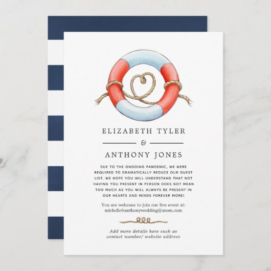 Aquarel Nautische Trouwdatum Beperkte Gastlijst Aankondiging (Voorkant / Achterkant)