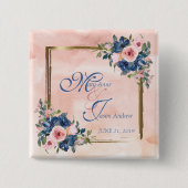 Aquarel Navy & Blush Bruiloft Vierkante Button 5,1 Cm (Voorkant)